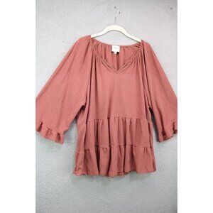 Hayden LA 3/4 Wide Belled Sleeves Tiered Tunic Top-Size 1X